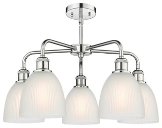 Castile 5-Light 24" Stem Chandelier, Polished Chrome Finish, White Shade