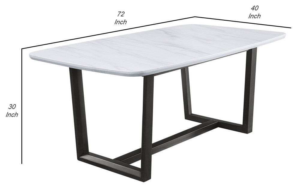 Benzara BM251305 Dining Table With Marble Top and Trestle Base, Gray