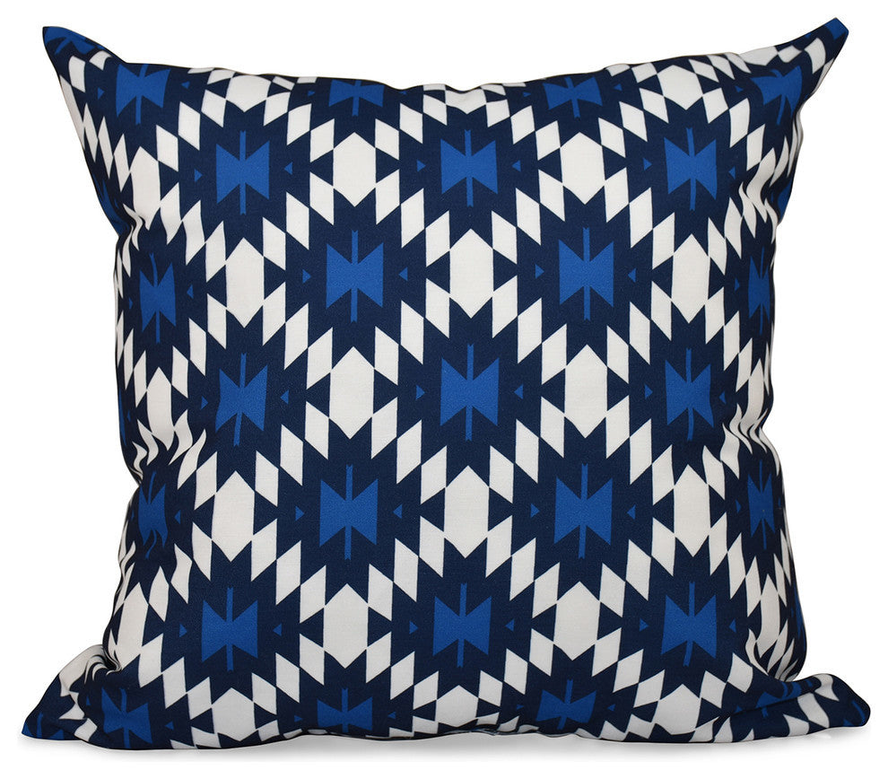 Jodhpur Kilim, Geometric Print Pillow, Navy Blue, 26"x26"