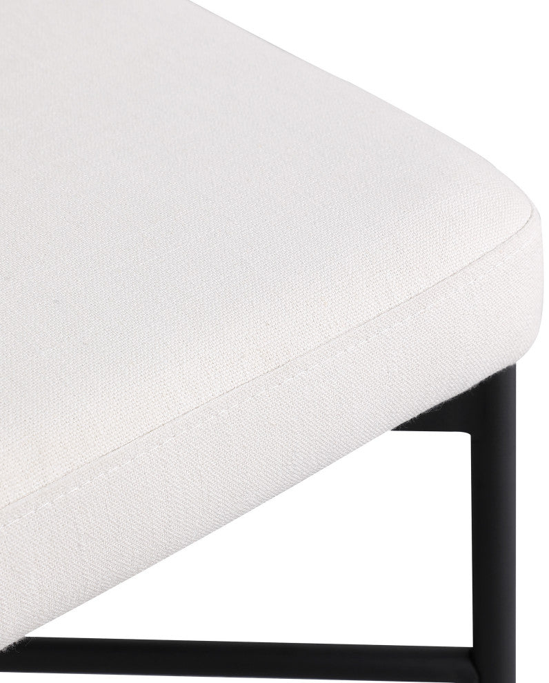 Rivage Durable Linen Textured Fabric Stool (Set of 2), Cream, Matte Black