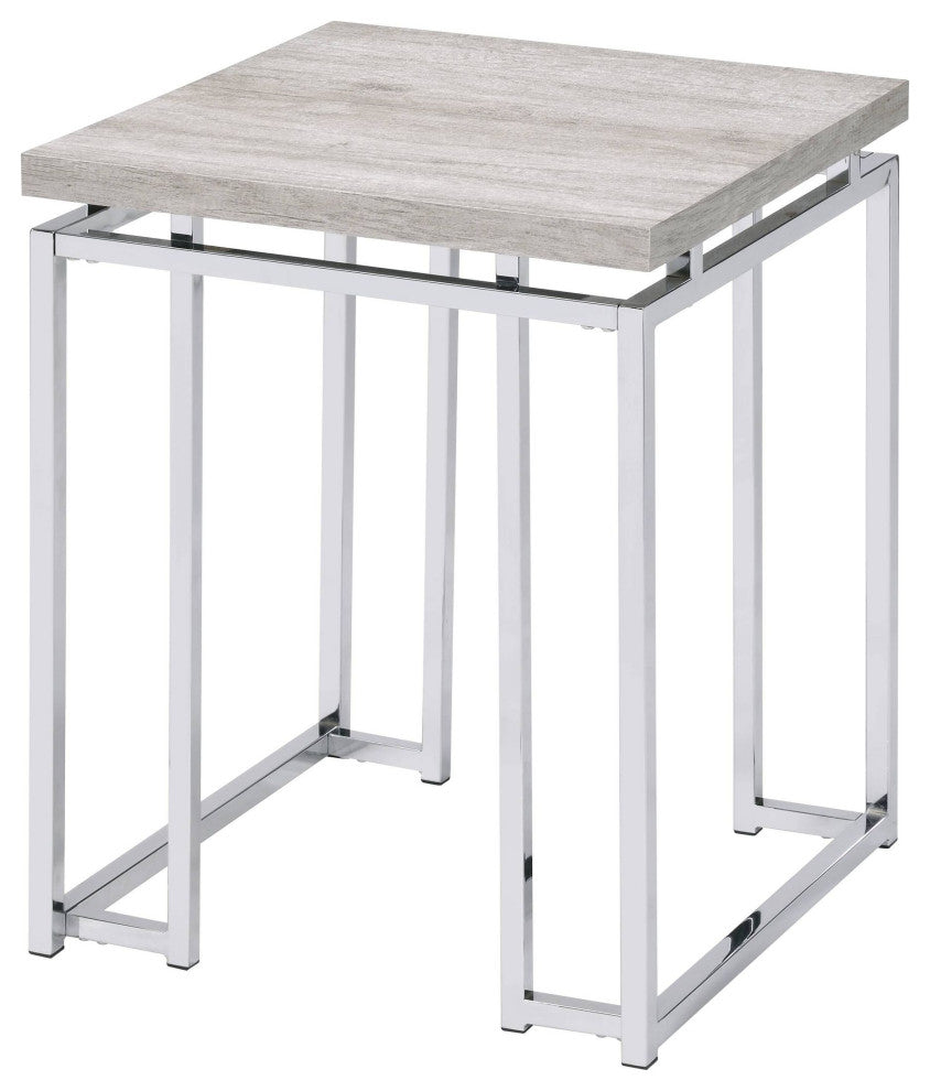 Chafik End Table, Natural Oak and Chrome