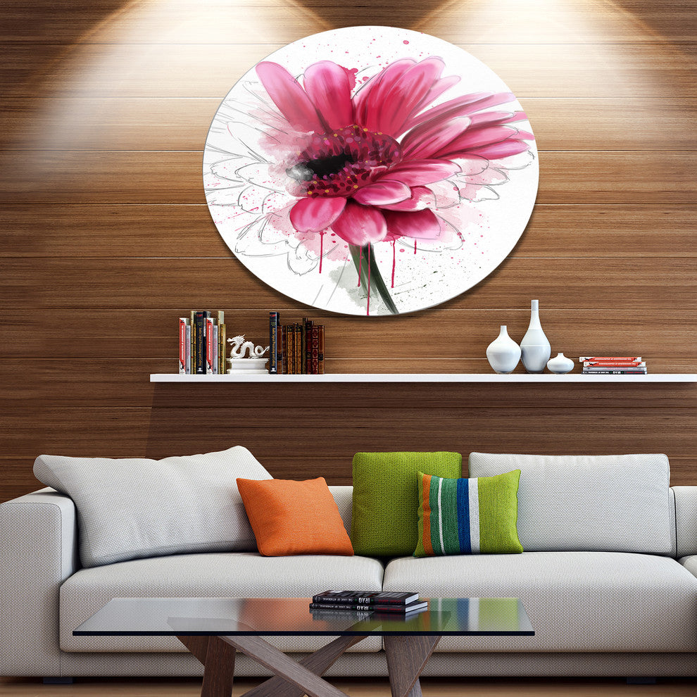 Blooming Red Flower Watercolor, Floral Wall Disc Metal Wall Art, 11"