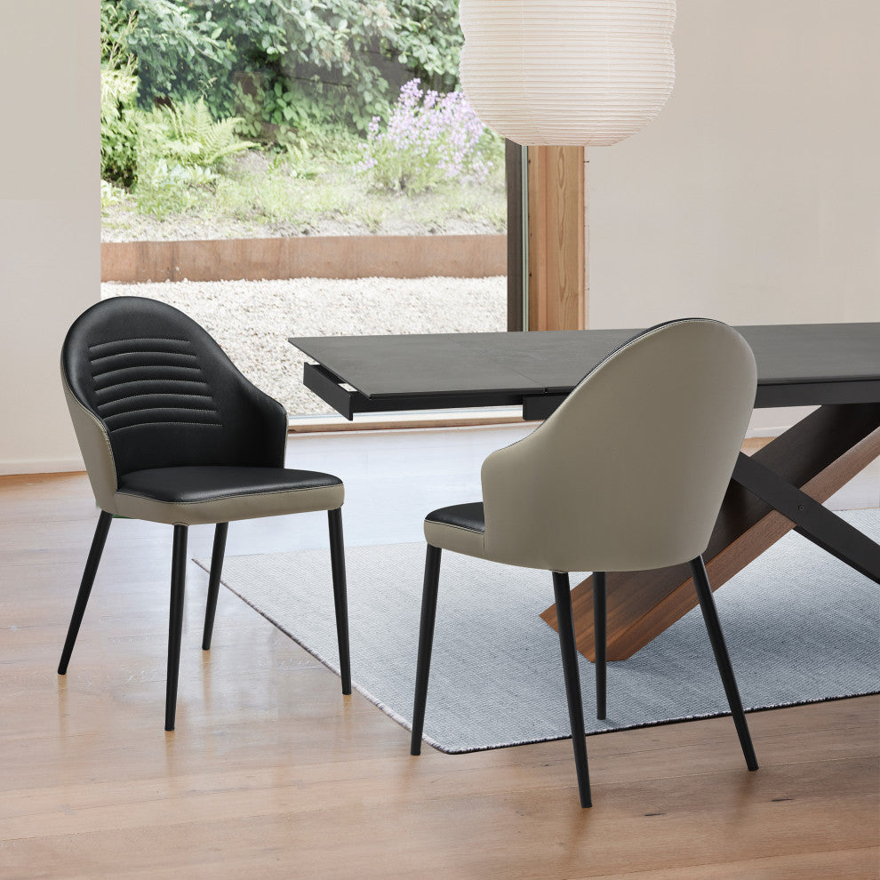Rocco Upholstered Dining Chair, Taupe Gray and Black Faux Leather Set of 2