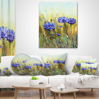 Cornflowers in Full Bloom Floral Throw Pillow, 18"x18"