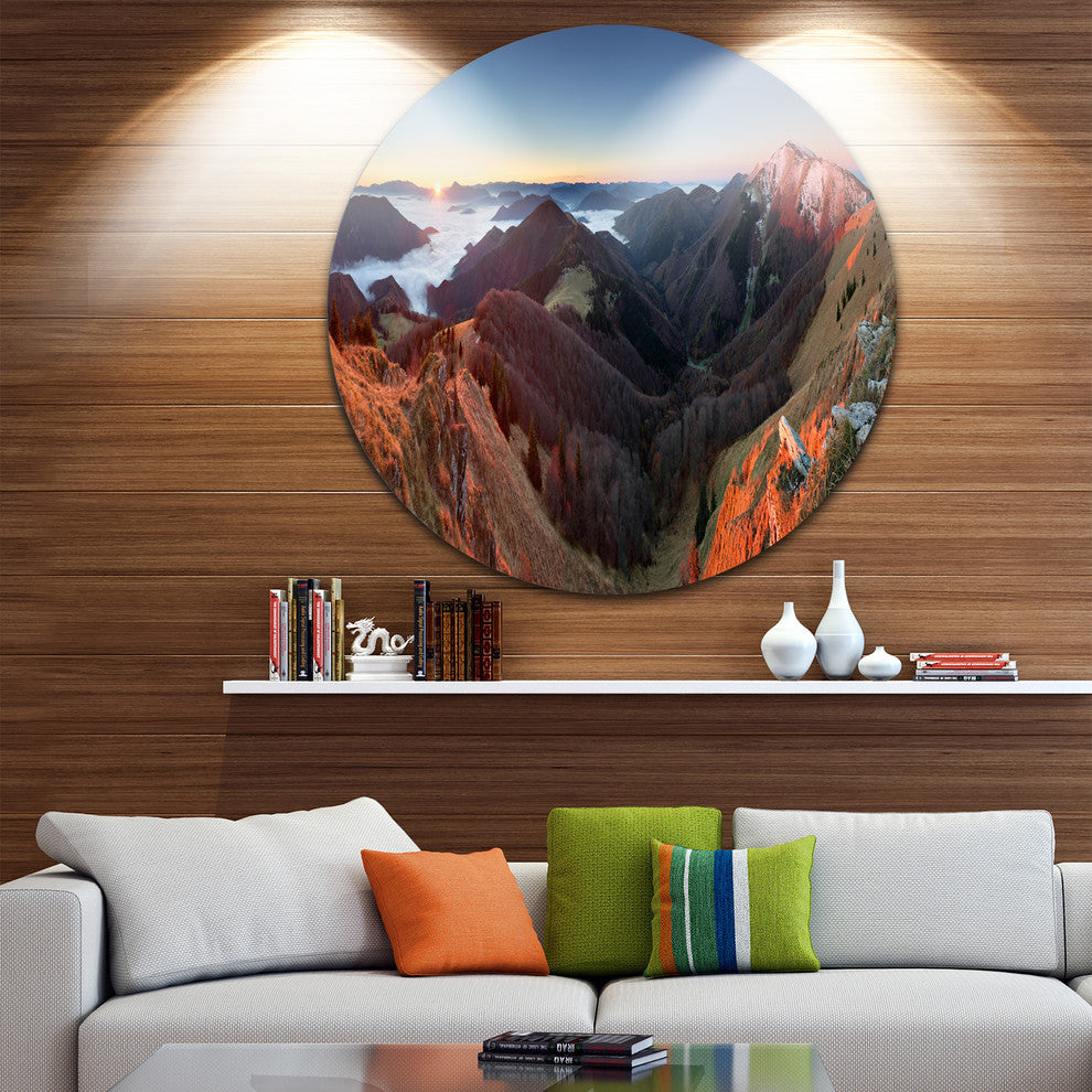 Red Mountain Sunset Panorama, Landscape Disc Metal Artwork, 36"