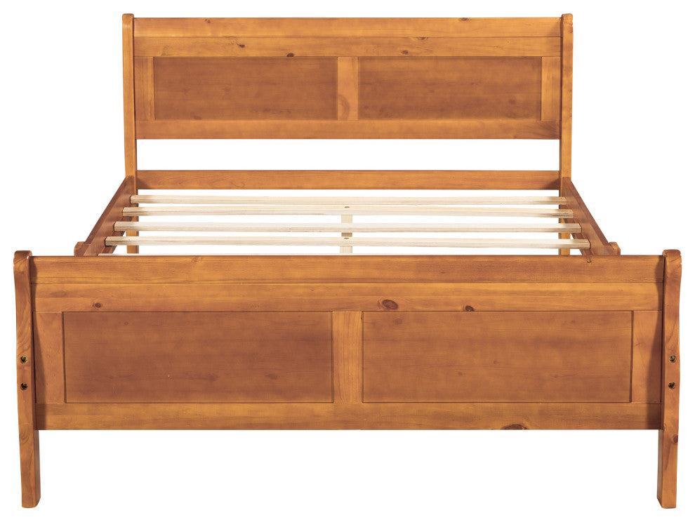 Gewnee Full Size Wood Platform Bed with Headboard in Oak