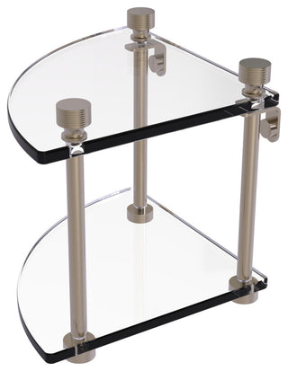 Foxtrot Two Tier Corner Glass Shelf, Antique Pewter