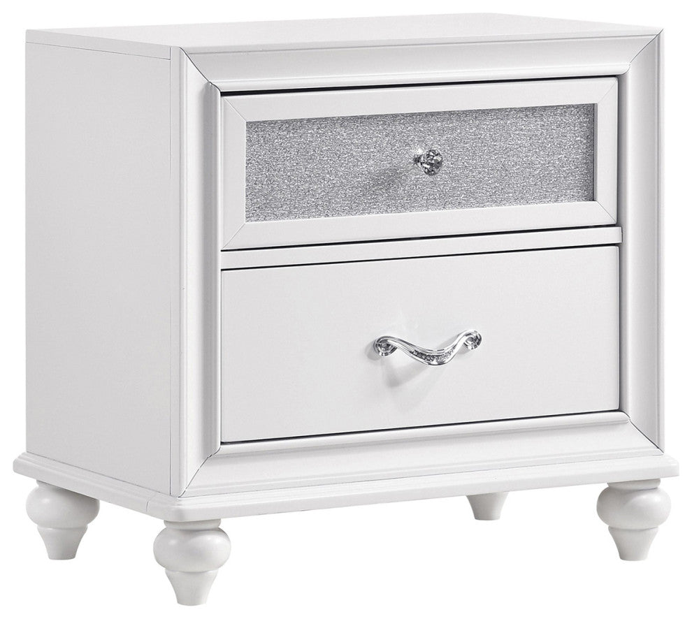 2 Drawers Nightstand With Acrylic Crystal Accent, Gray and White