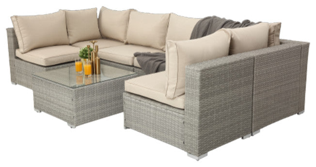 7 Piece Outdoor Garden Furniture Set Rattan Wicker Sectional Sofa Set