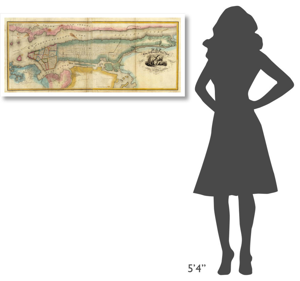 "New York City & County, 1832" Digital Paper Print by David H. Burr, 46"x21"