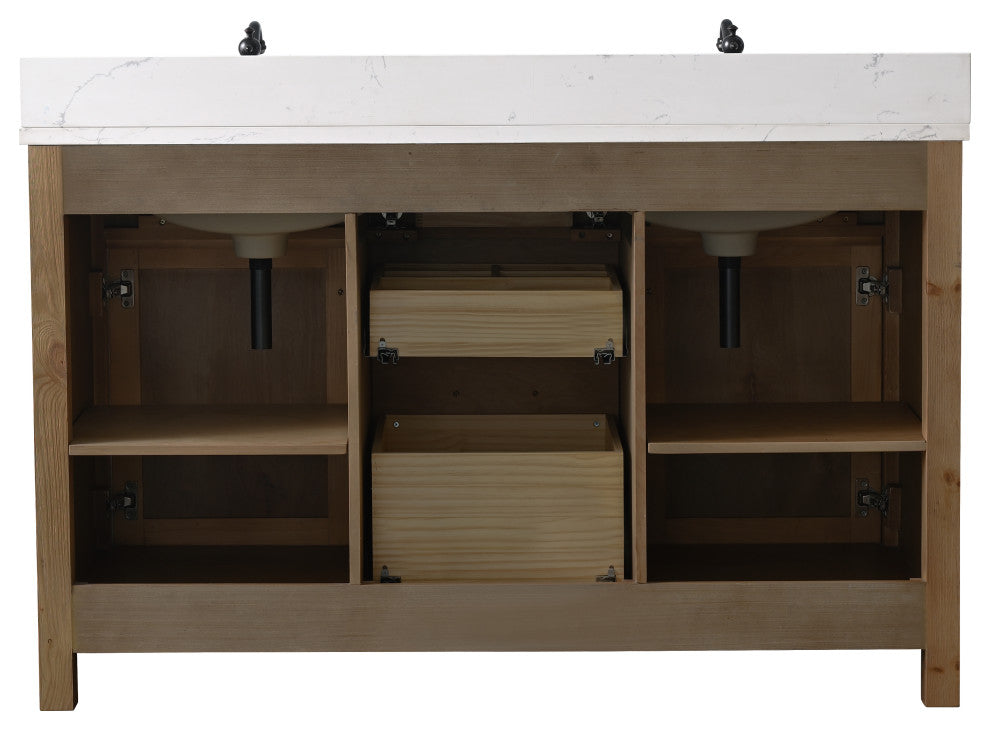 Jasper 54" Bathroom Vanity, Textured Natural, Ariston White Engineered Stone Top