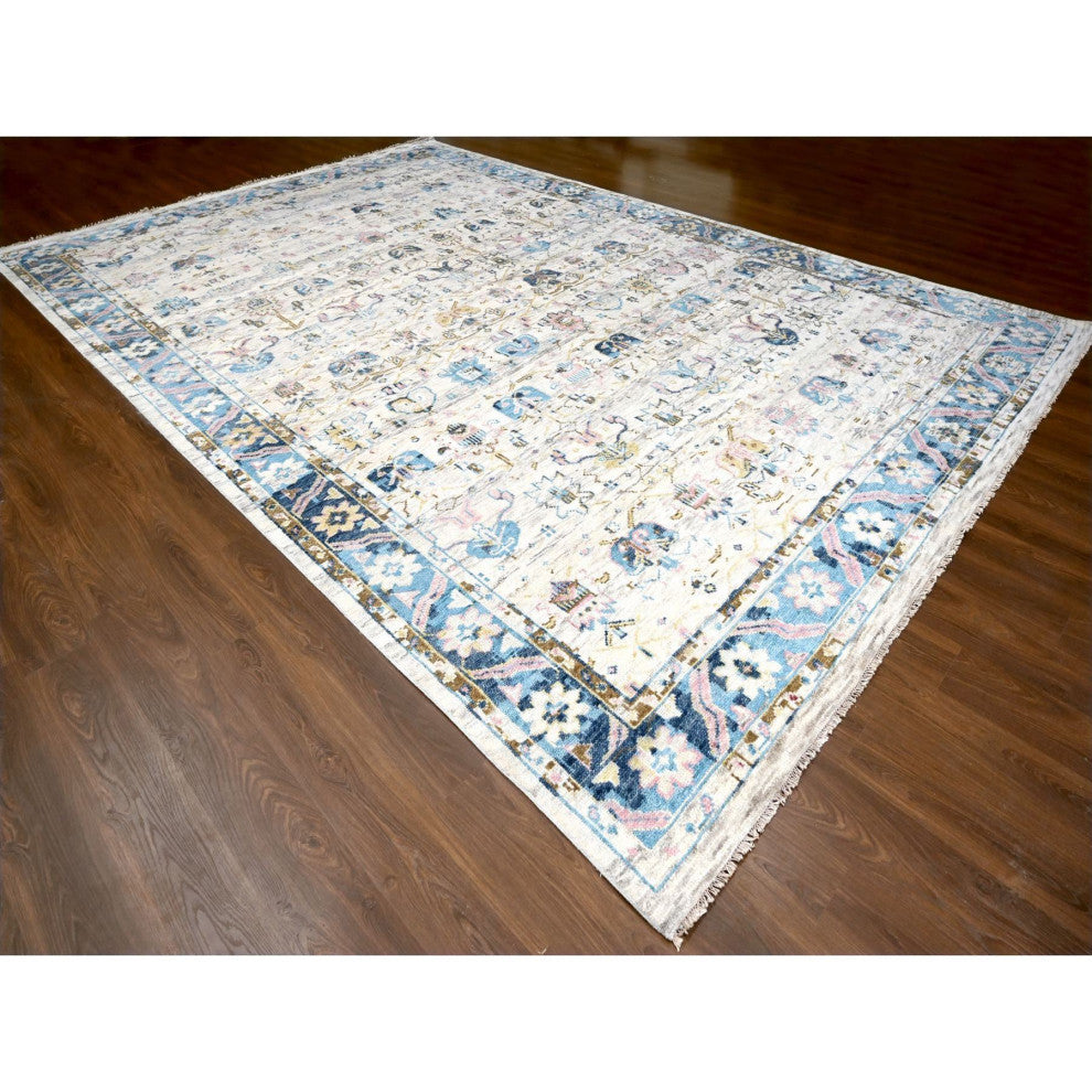 Ivory Oushak Supple Mahal Design Hand Knotted Oversize Oriental Rug  12'x17'9"