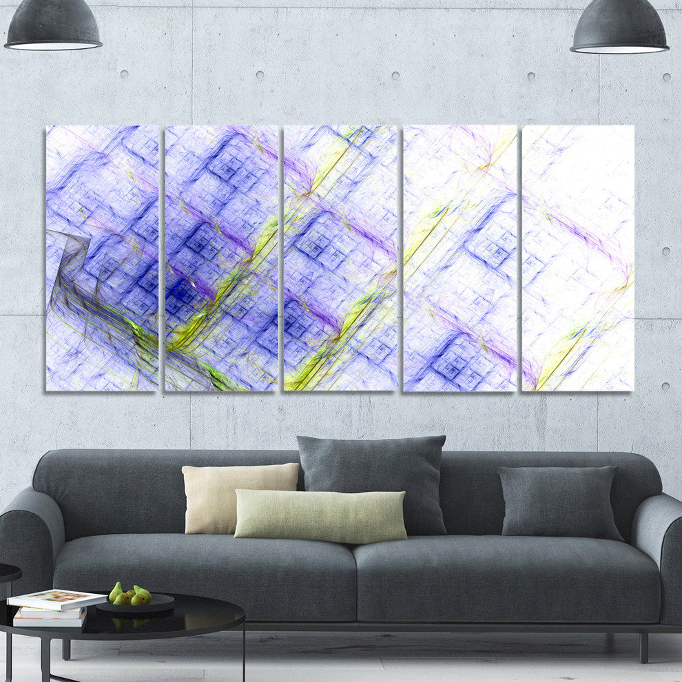 Light Blue Fractal Grill, Abstract Art on Canvas, 60"x28", 5 Panels