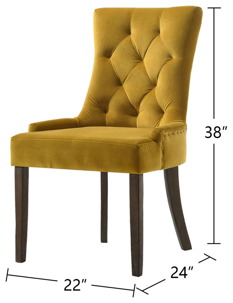 Set of 2 Yellow Velvet Side Chair, Espresso Finish