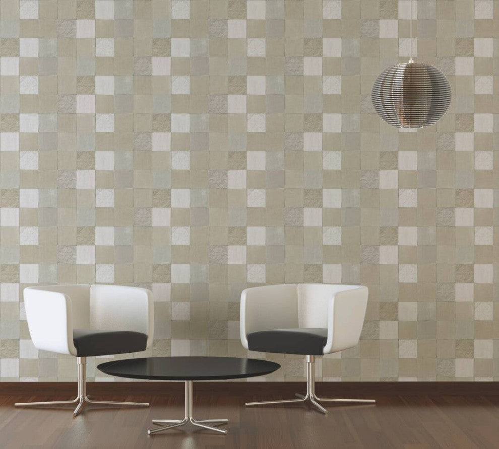 Tile Textured Wallpaper Featuring Floral And Plain Pattern, 374064