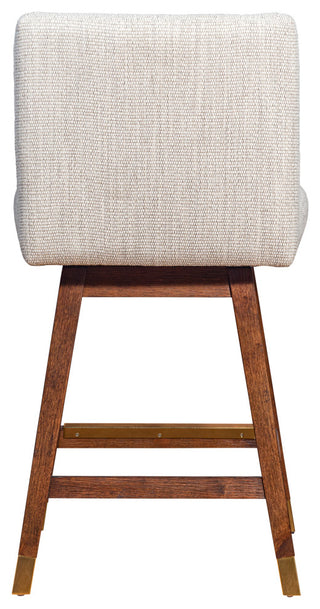 Basila Swivel Counter Stool in Brown Oak Wood Finish with Beige Fabric