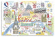 48" Fun Illustrated Paris Map Canvas Wall Art