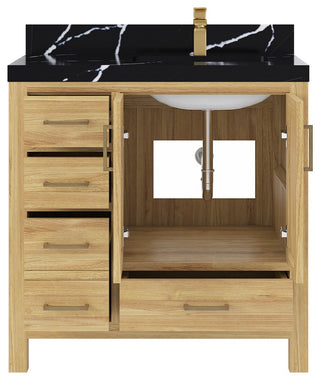 Malibu Teak 36" Right Offset Bath Vanity in Light Natural  2" Calacatta Black