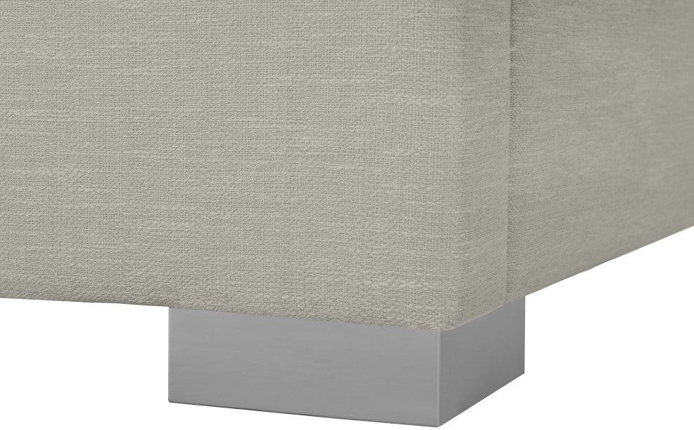 Pierce Linen Textured Fabric Upholstered Bed, Beige, Twin