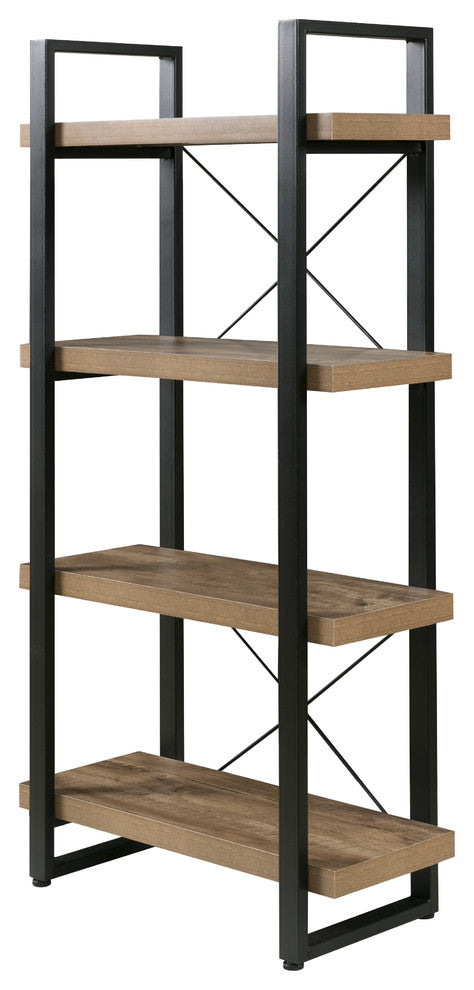 Bourbon Foundry 4-Tier Bookshelf, Wood And Black Steel