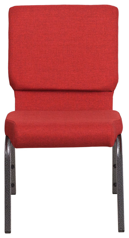 HERCULES Series 18.5'W Stacking Church Chair in Red Fabric - Silver Vein Frame