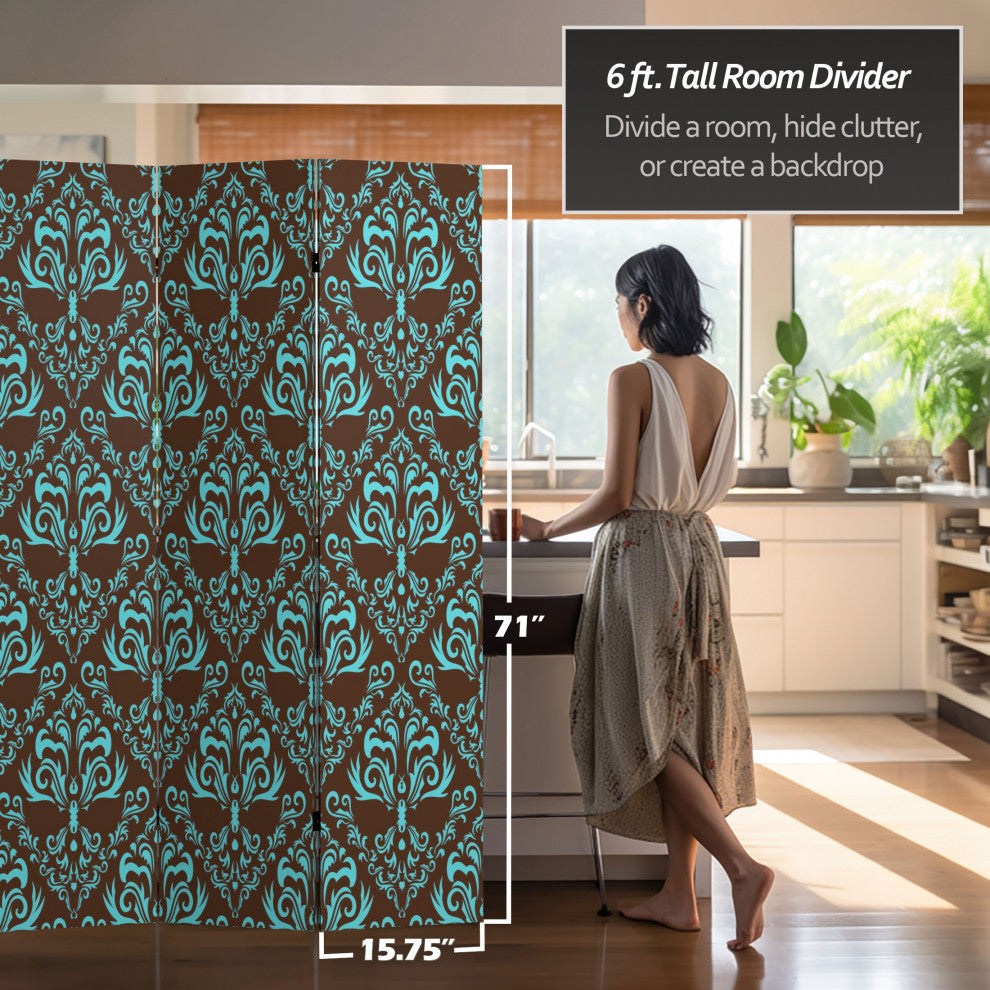 6' Tall Double Sided Damask Room Divider
