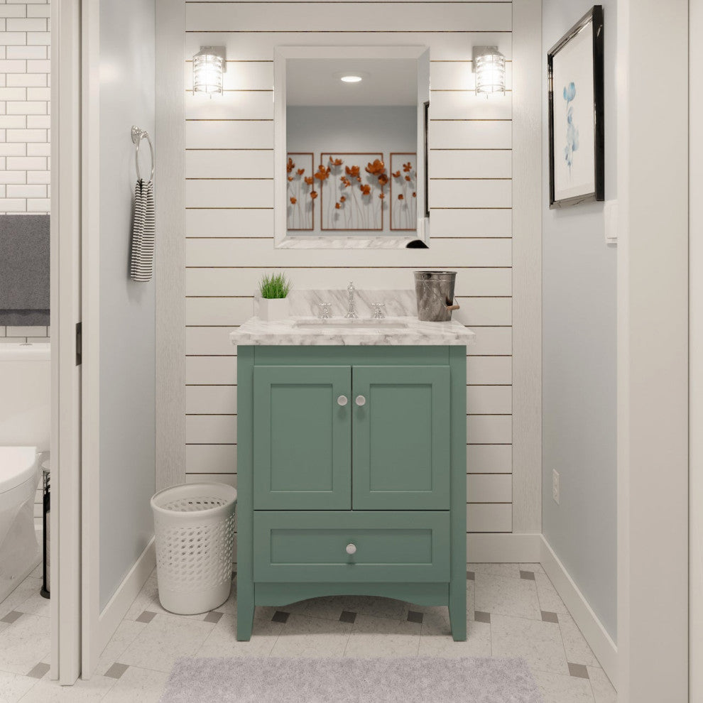 Abbey 30" Bathroom Vanity, Base: Sage Green, 30", Top: Carrara Marble