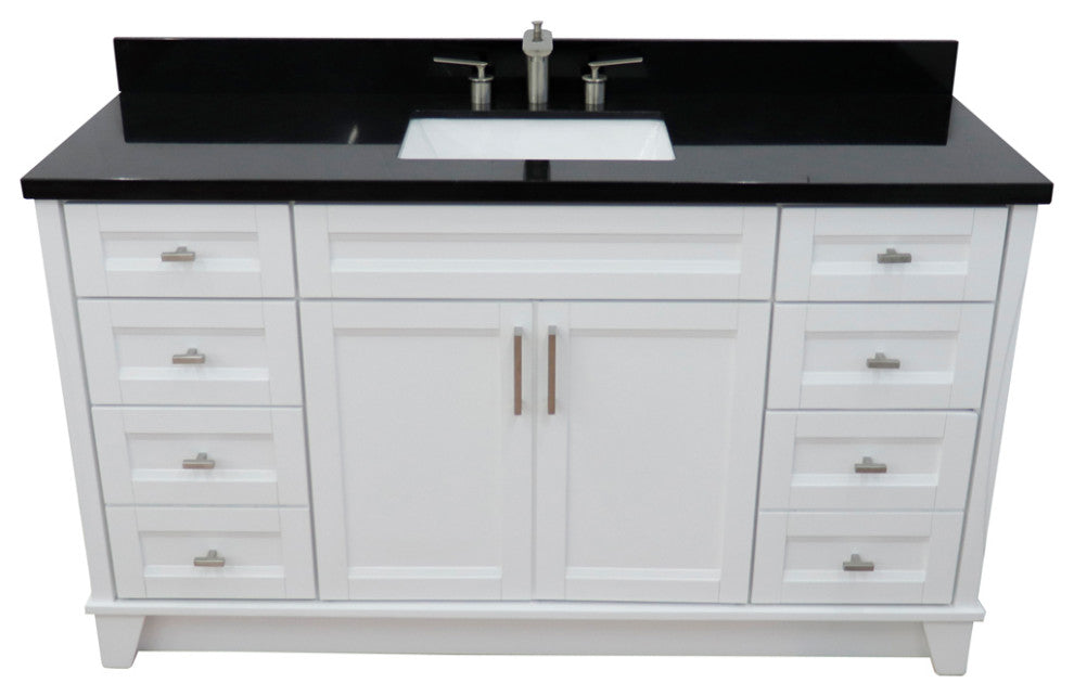 61" Single Sink Vanity, White Finish And Black Galaxy Granite