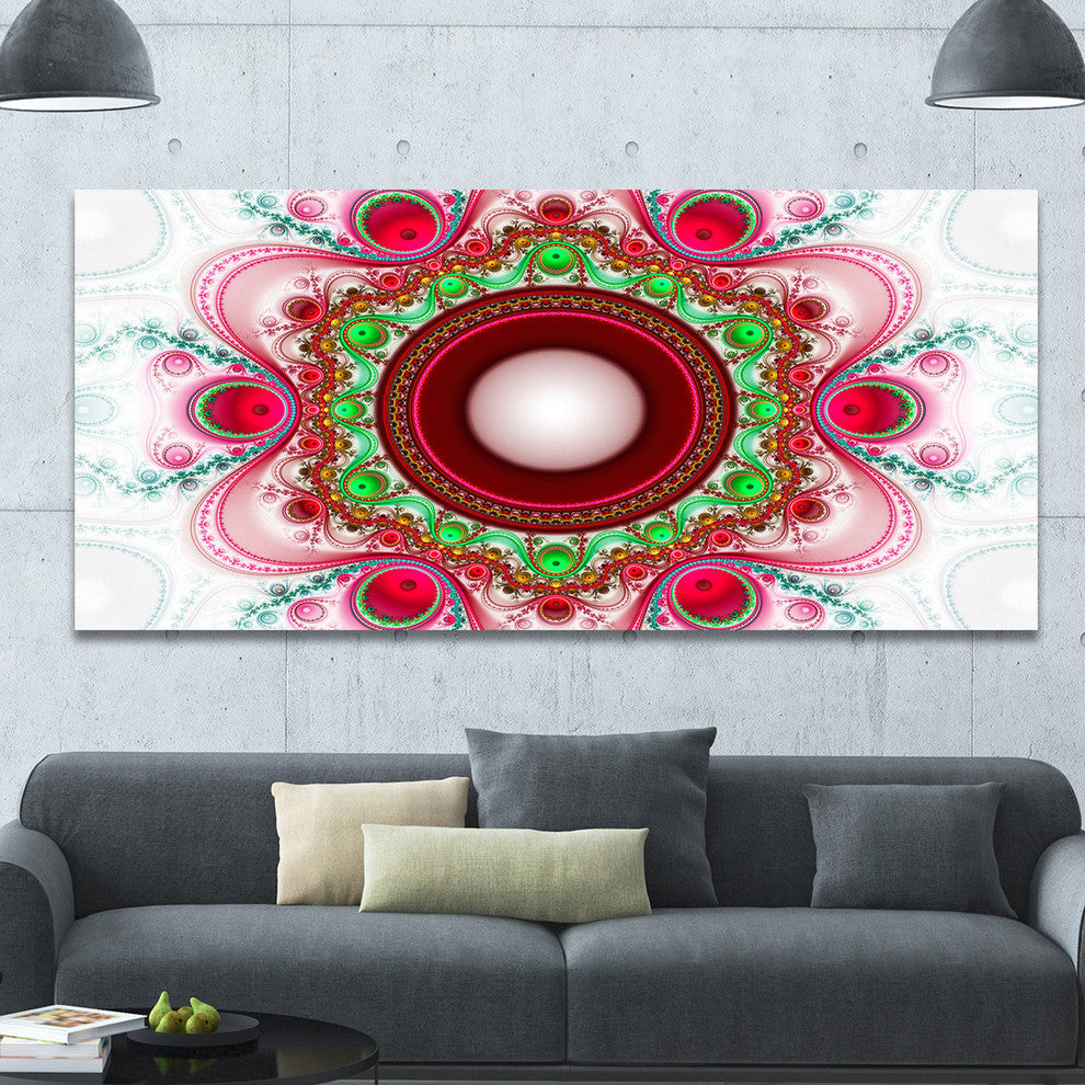 Pink Fractal Pattern with Circles, Oversized Abstract Canvas Art Print, 60x28