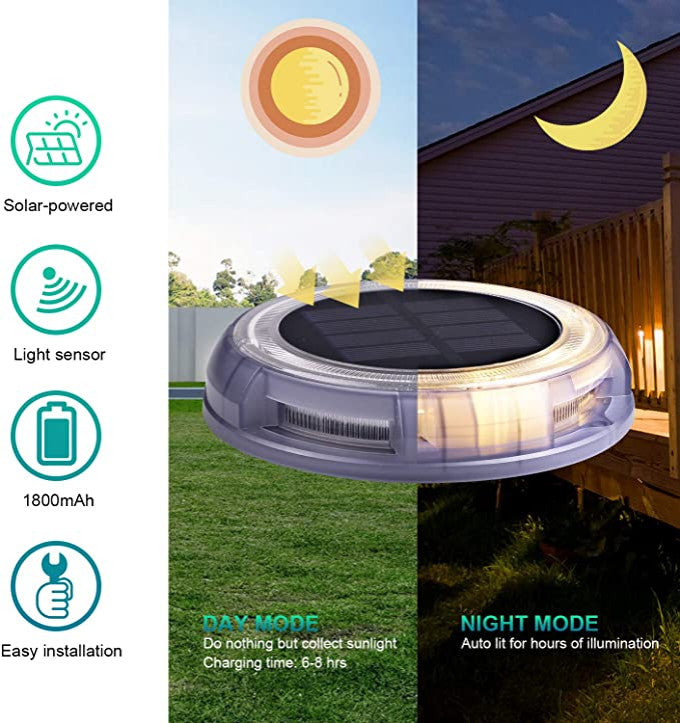 Solar Powered 4-Light Deco Clear LED In-Ground Light, Full Color