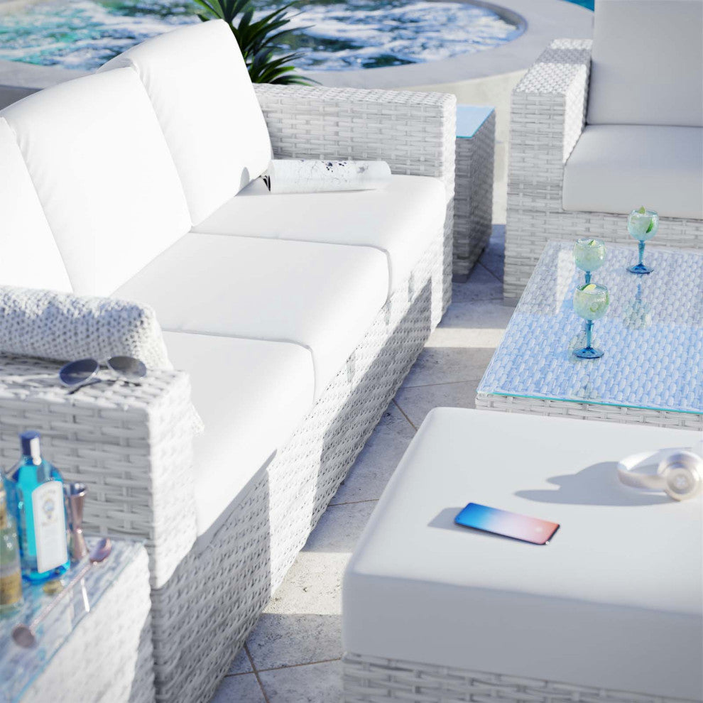 Lounge Sectional Sofa Chair Set, Rattan, Wicker, Gray White, Outdoor