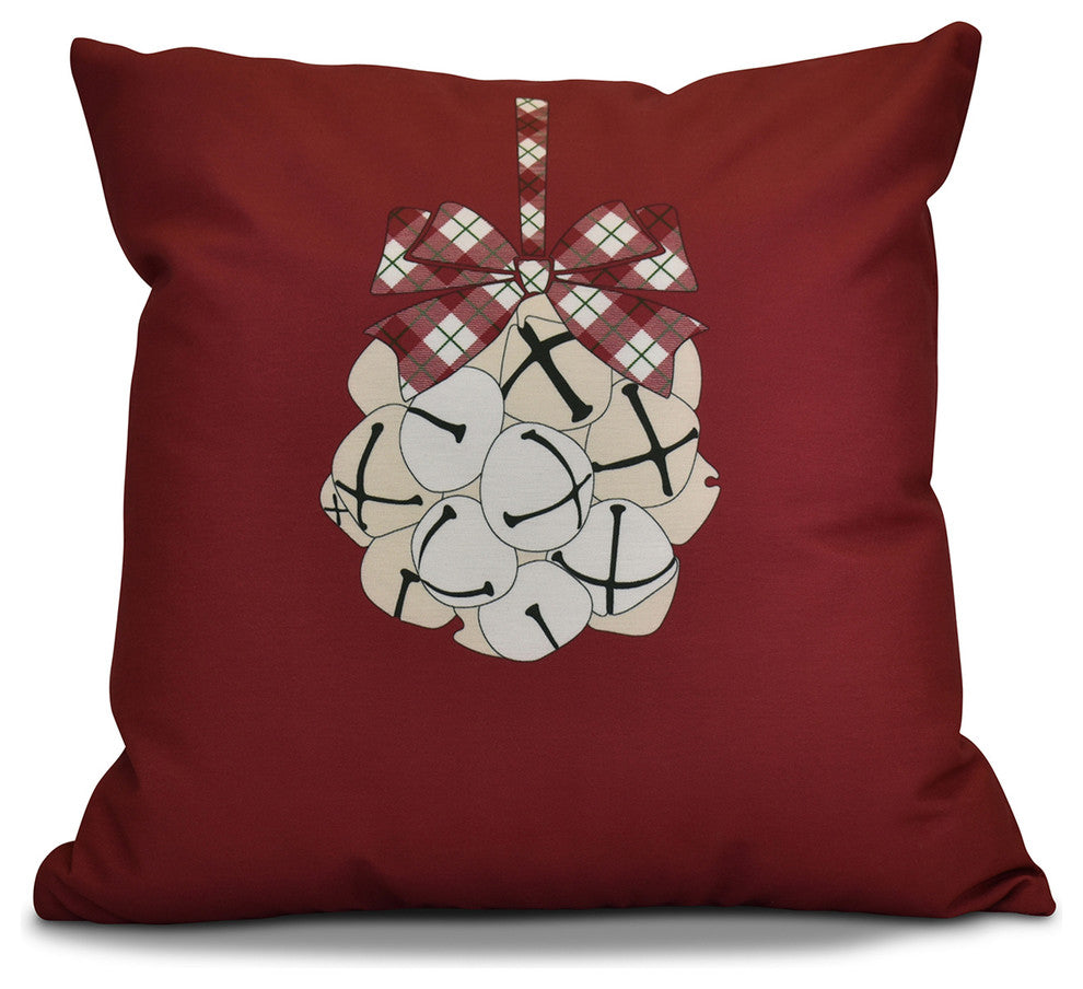 Jingle Bells Pillow, Cranberry, 16"x16"