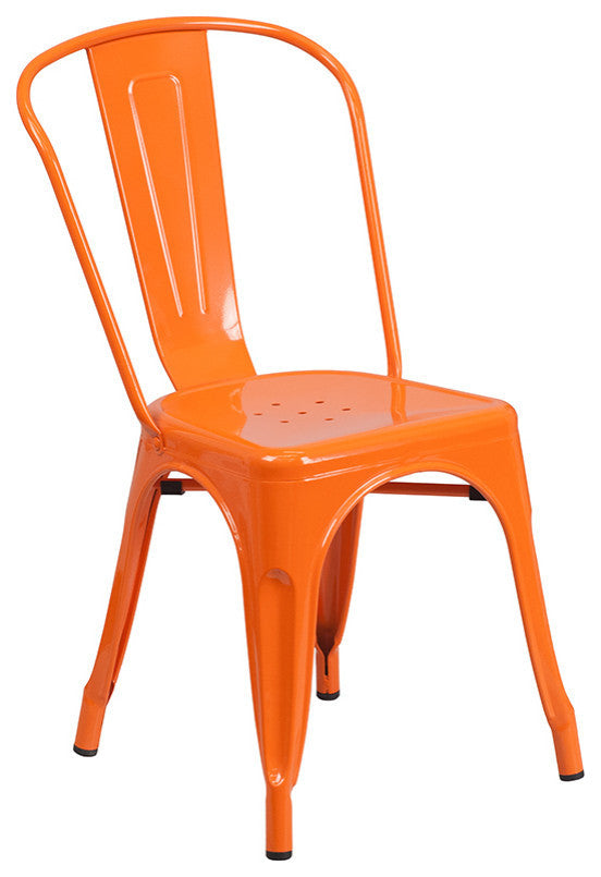 Commercial Grade 30" Round Orange Metal Indoor-Outdoor Table Set, 4 Cafe Chairs