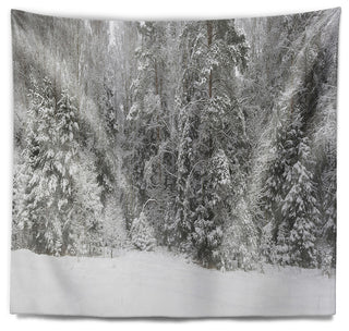 Foggy Winter Forest Panorama Landscape Wall Tapestry, 92"x78"