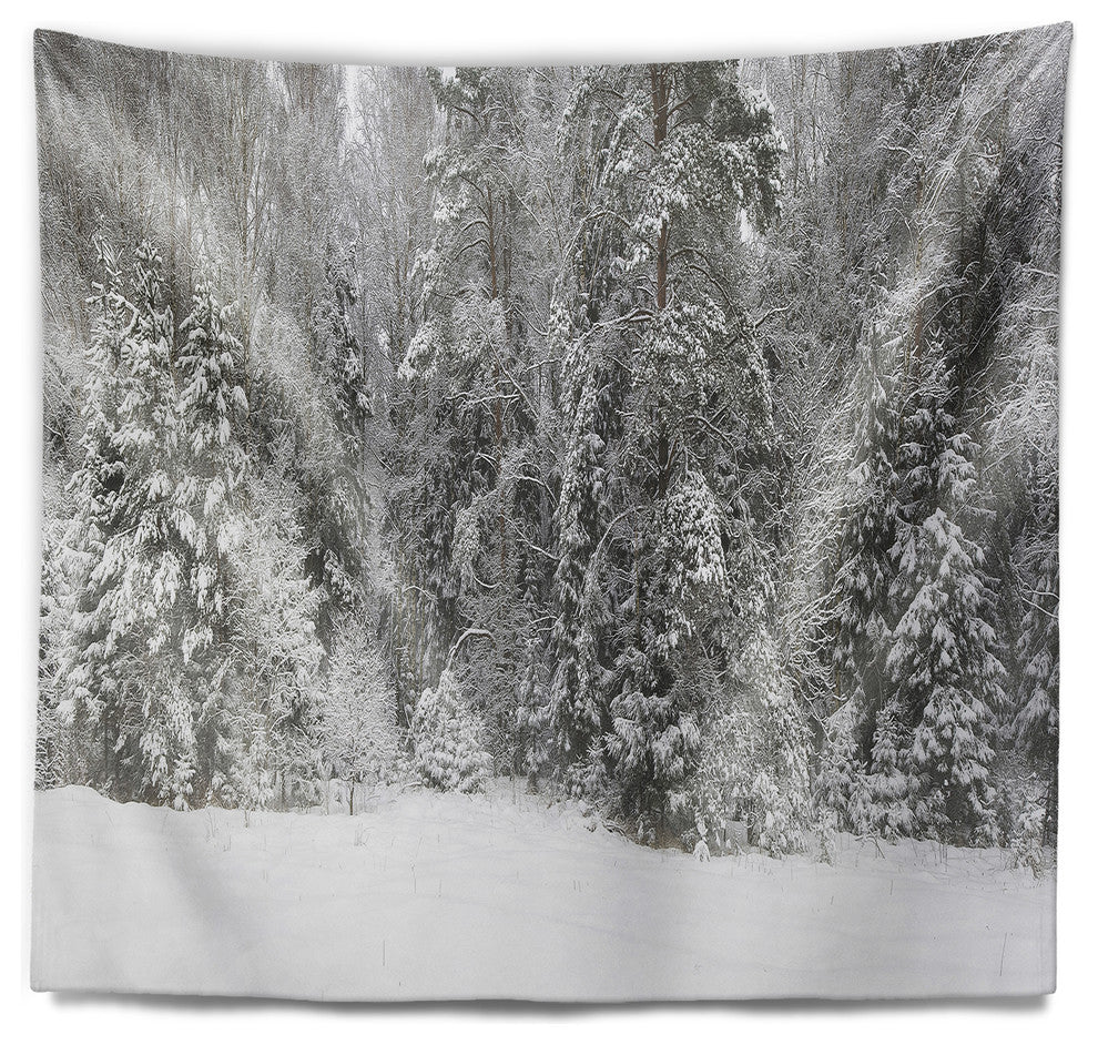 Foggy Winter Forest Panorama Landscape Wall Tapestry, 92"x78"