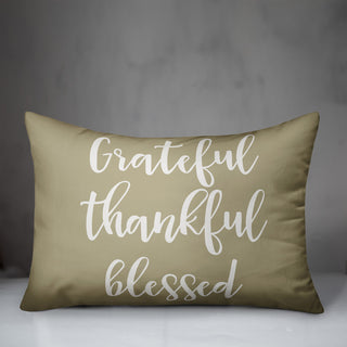 Grateful Thankful Blessed Lumbar Pillow, Beige, 14"x20"