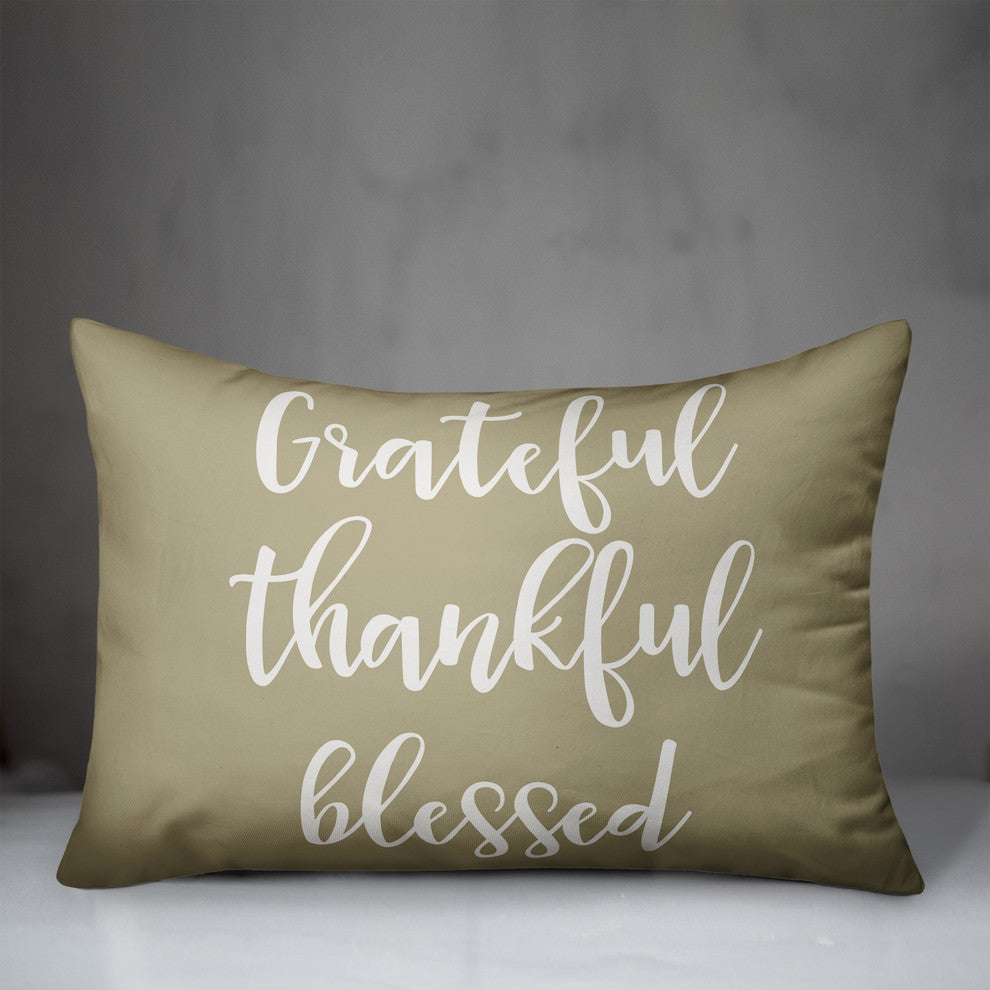 Grateful Thankful Blessed Lumbar Pillow, Beige, 14"x20"