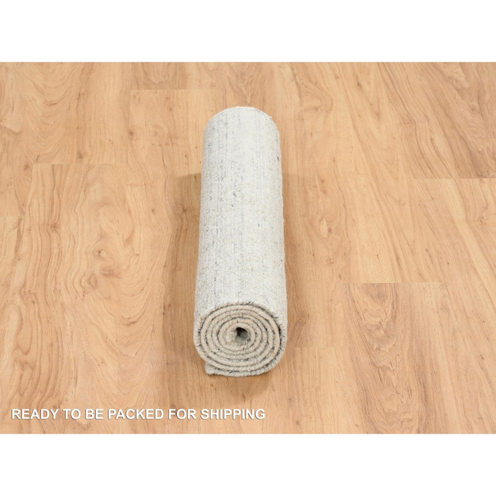 Beige Hand Loomed Variegated Textured Modern Design Wool Runner Rug, 2'6"x6'0"