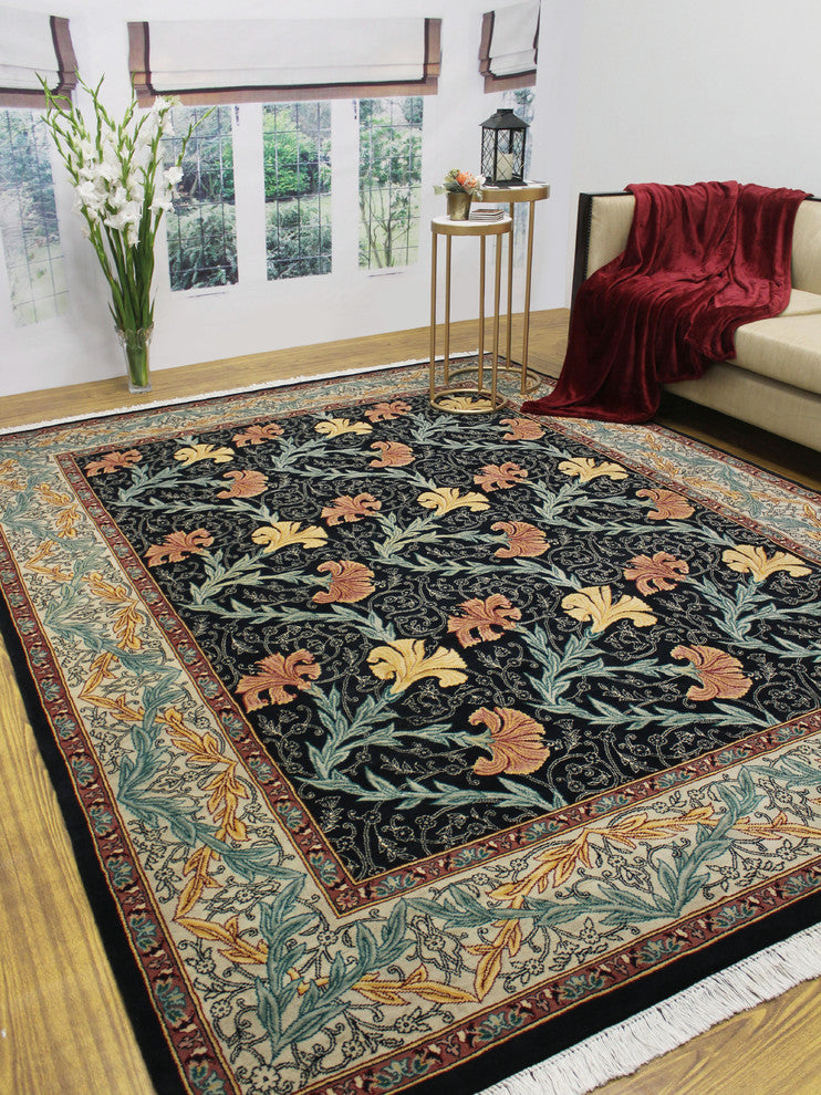 Pak-Persian Carnation Black Rug, 8'0x10'6