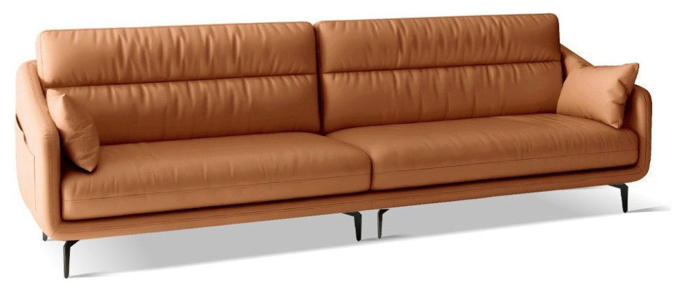 Leather Classic Sofa, Brown Yellow 4-Seater Sofa 110.2x38.2x36.6"