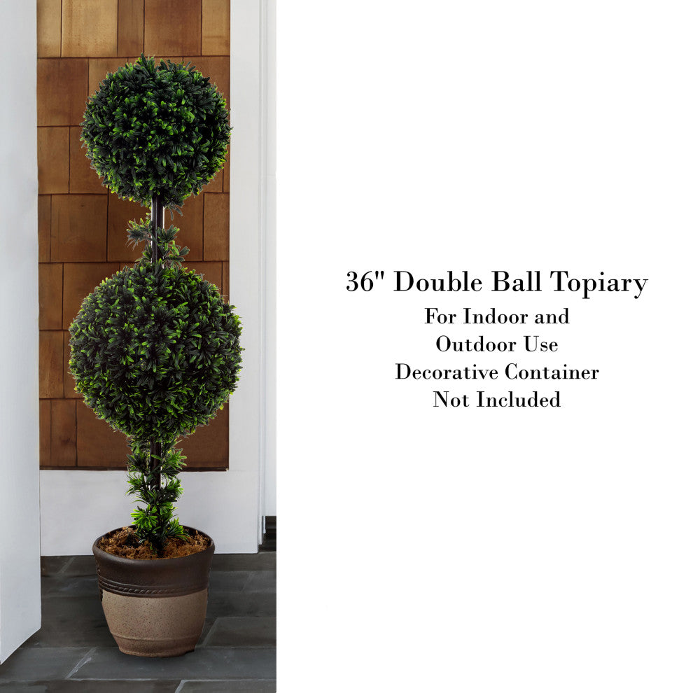 Pure Garden Artificial Podocarpus 36" Double Ball Faux Plant