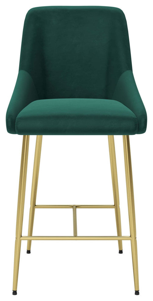 Counter Stool Chair, Steel Metal, Fabric, Green, Gold, Bar Kitchen Cafe Bistro