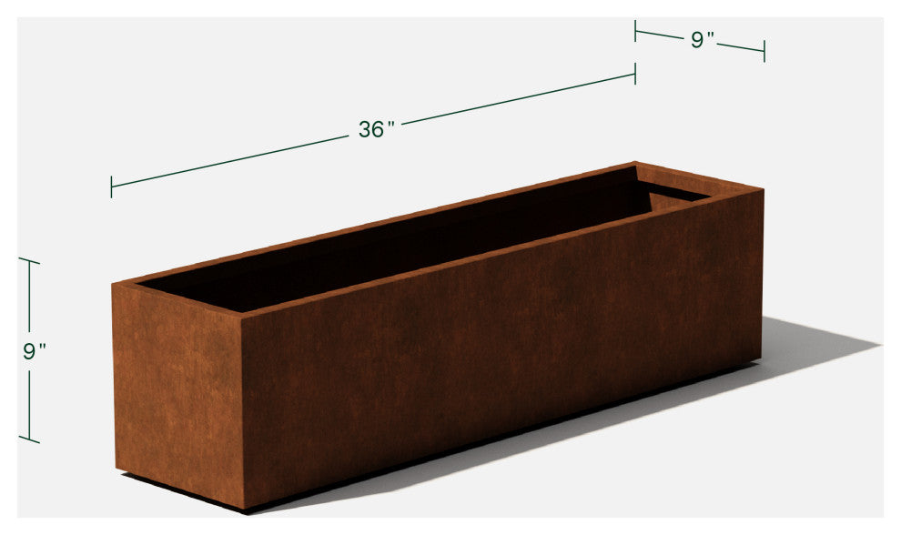 Metallic Series Corten Steel Window Box Planter, 36"
