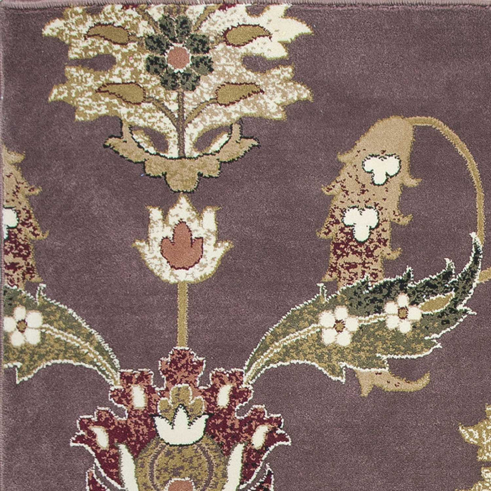 HomeRoots 7' Octagon Plum Floral Vines Indoor Area Rug
