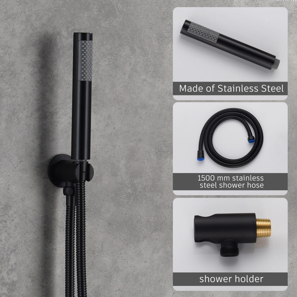 CASAINC 10" Round Wall Mounted Shower System Set Handheld Spray & Bathtub Spout, Matte Black