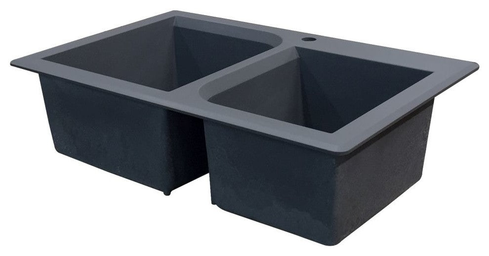 Radius 33" silQ Granite Drop-in Double Bowl Kitchen Sink with 2 Holes in Grey