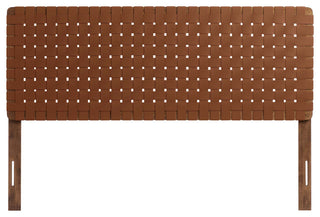 Sparta Weave Vegan Leather Queen Headboard, Walnut Brown