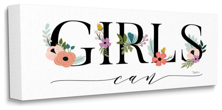 Girls Can Flower Inspirational Word Design, 20"x48"