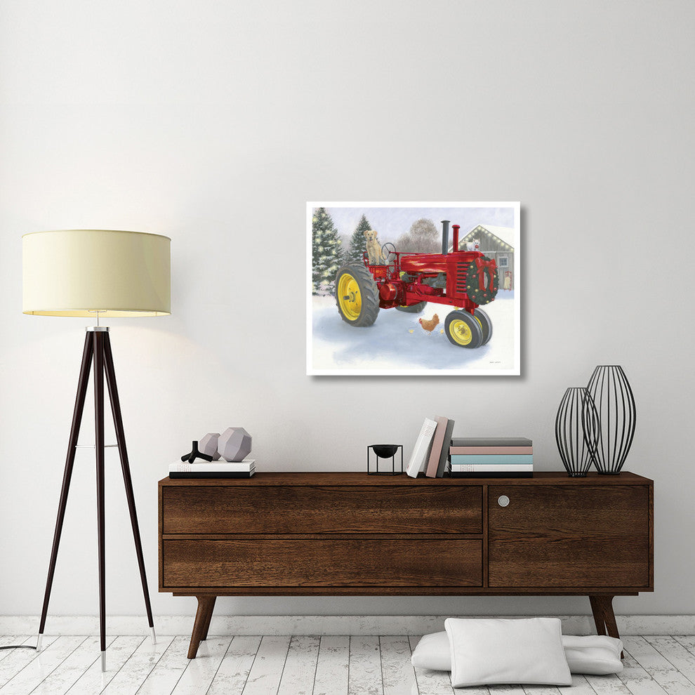 "Christmas in the Heartland III Red Tractor" Paper Print by James Wiens, 37"x30"