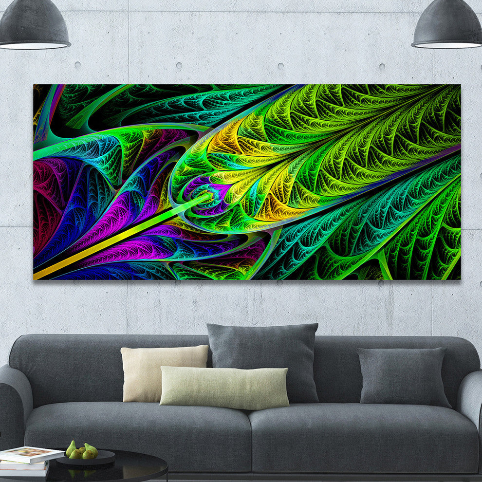 Green Stained Glass Texture, Oversized Abstract Canvas Art Print, 60x28
